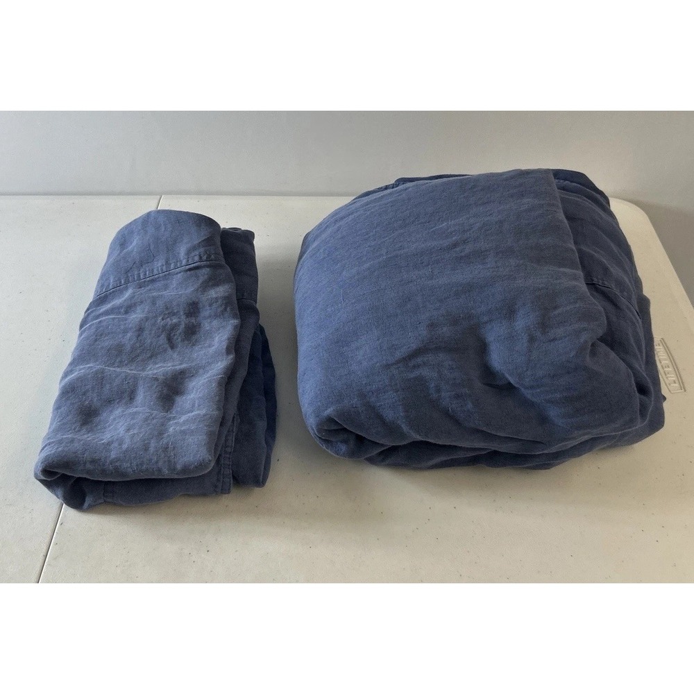 Serena & Lily Full/Queen Duvet Solid Blue 100% Linen 1 euro sham **READ